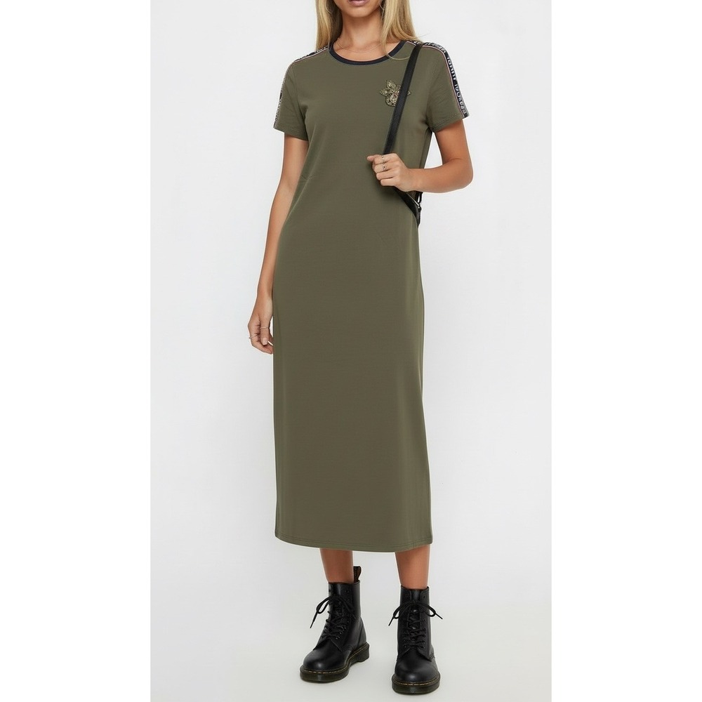 Tommy Hilfiger Logo Tape Olive Army Green Custom Patch Maxi Dress XL Urban OOAK